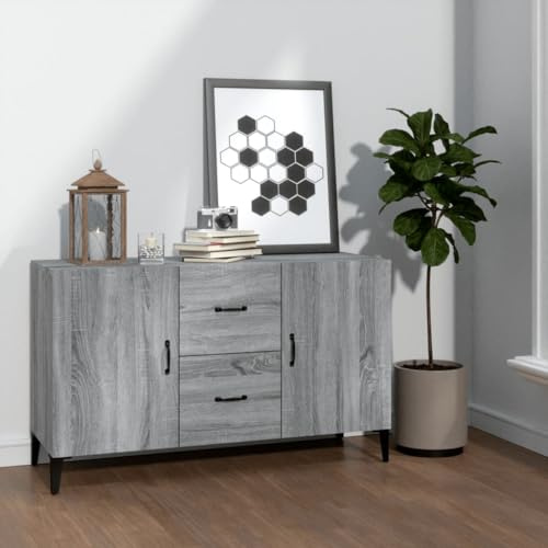 Qnhdfrt Gray Sonoma Sideboard Cabinet with 2 Doors & 2 Drawers | Measuring 100x36x60 cm, this engineered wood unit provides storage for living rooms, hallways, and dining areas.