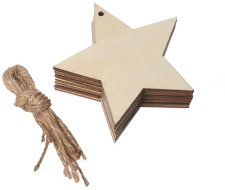 20 Stück Holzsterne Deko,Holzsterne zum DIY Basteln und Dekorieren,8cm Sterne Basteln,Sterne Holz mit Juteseil, Holzsterne Zum AufhäNgen für Christbaumschmuck Holz,Hochzeitsdekoration (Stern)