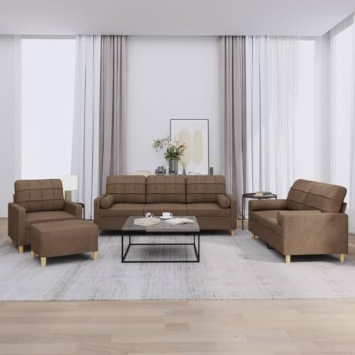 ZQQLVOO 3-Sitzer Sofa Garnitur mit Hocker, Graue Couchgarnitur für Wohnzimmer mit Atmungsaktiver Bezug und Robustem Holzgestell, Bequeme Sitzgruppe mit Zylinderkissen