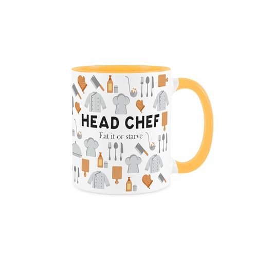 Purely Home Head Chef Mug - Humourous Trades Funny Novelty Gift - Tea/Coffee Golden Yellow Ceramic Cup Present for Chefs/Cooks