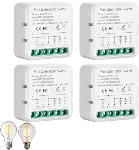 Dimmer für led lampen, Led Dimmer Schalter, 2.4G Wlan Unterputz Dimmschalter, Wlan Dimmer Kompatibel mit Alexa, Tuya,Google Home, Smart Life,mit Sprachsteuerung/Timer,Neutralleiter Erforderlich
