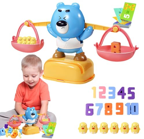 Waage für Kinder, Spielzeug zum Ausgleichszählen, Mathematik-Spiel, lustiger Bär, Cartoon, 12 Enten, Lernspielzeug zum Zählen