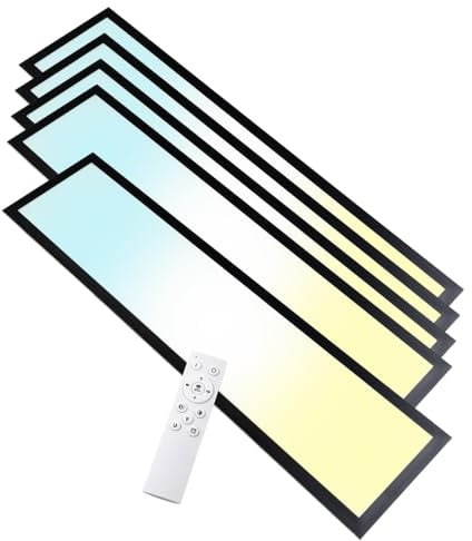 LUXULA 5er Pack LED Panel 80x20cm, Schwarz, 40W 4400lm, 3000K-6500K dimmbar | dimmbar mit Fernbedienung, UGR<19 blendfrei, Deckenpanel, Deckenleuchte flach, Deckenlampe lang, Bürolampe