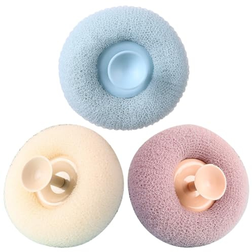 TEHAUX 3 Stück Peeling Luffa Duschset aus Netzgewebe Weich Schäumend mit Saugnapf Kompakt für Damen und Reisen