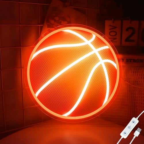 CULOIS Basketball-Neonschild für Wanddekoration, UV-bedrucktes Basketball-Neonlicht, dimmbares Sport-LED-Schild für Schlafzimmer, Männerhöhle, Schlafsaal, Spielzimmer, Geburtstagsparty-Geschenke
