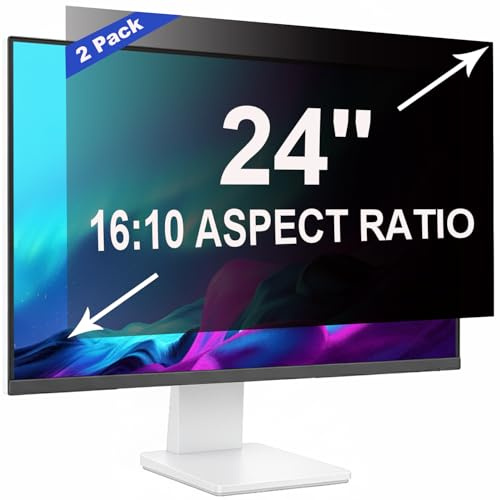 ruord 2 Pack Privacy Screen for 24 Inch 16:10 Computer Monitor | 51.9x32.5cm,Blue Light Filter,Anti-Glare,Removable Screen Privacy Shield,PC Protector Film for flat and curved screens