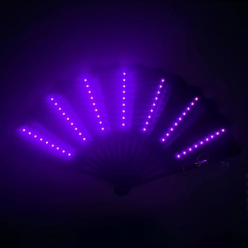 Foldable RaveFan With Light,LED Glowing Hand Fan With PartyLights,Light Up Folding Hand Fan,Travel Multipurpose For Raves,Performance Show,Festival Accessories