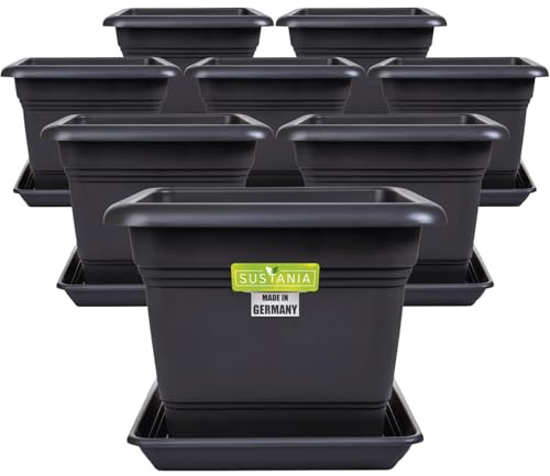 LIVINJA 8er Set Blumenkübel Groß Außen 40x40cm Pflanzkübel Blumentopf Anthrazit Made in Germany Mit Untersetzer Frostsicher Stapelbar 46L