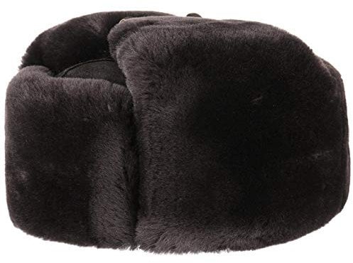 LIERYS Schiwago Pelzmütze aus Leder in Schwarz oder Braun (ca. 12 cm hoch) - Uschanka mit Steppfutter - Russenmütze mit Fell (Schwurwolle) - Wintermütze Größen S-XXL braun L (58-59 cm)