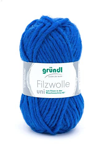 Gründl Filzwolle uni (Wolle zum Filzen, Stricken und Häkeln, Garn aus 100% Schurwolle, 50 g / 50 m, Nadelstärke: 8-9, 1 x 50 g), Royalblau