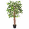 HOMESCAPES Künstlicher Ficus benjamini groß, 120 cm große grün-weiße Birkenfeige im Topf, realistische Blätter und Echtholz-Stamm – Kunstpflanzen wie echt