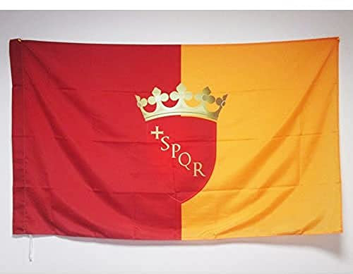 AZ FLAG Bandiera Città di Roma con Stemma 90x60cm - Bandiera Romana con Blasone 60 x 90 cm Foro per Asta