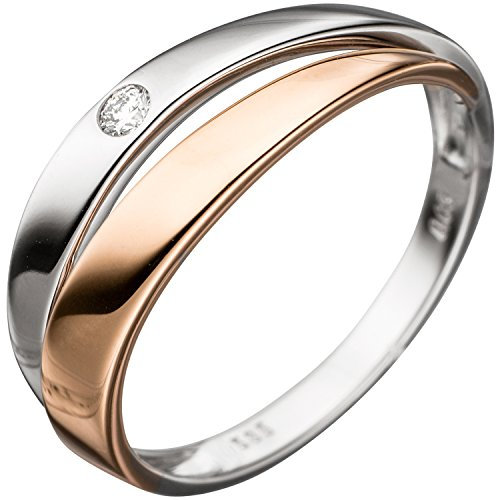 Jobo Damen Ring 585 Gold Weißgold Rotgold bicolor 1 Diamant Brillant Diamantring Größe 60