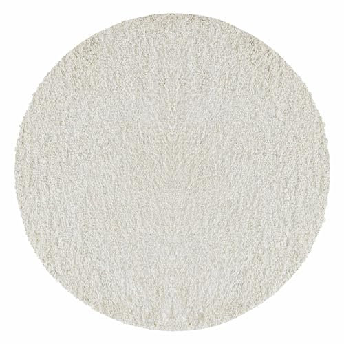 Carpetsale24 Runder Hochflor Teppich 200 cm Creme, Flauschiger Wohnzimmerteppich, modern weich & stilvoll, für große Räume & zentrale Platzierung
