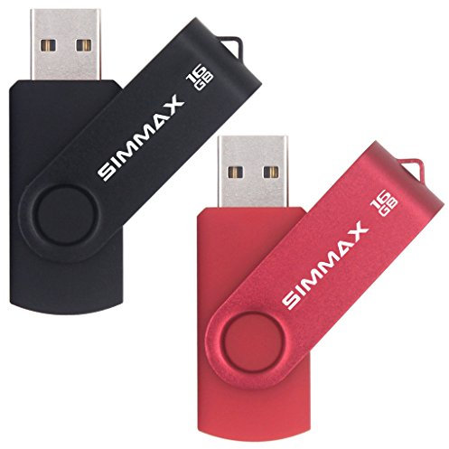 SIMMAX USB Stick 2 Stück 16GB Memory Stick Swivel-Design USB-Flash-Laufwerke Zip-Laufwerke (16GB Schwarz Rot)