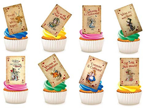Lot de 25 décorations « Alice aux pays des merveilles » en papier comestible - Motif : Cartes à jouer - Pour cupcakes et gâteaux