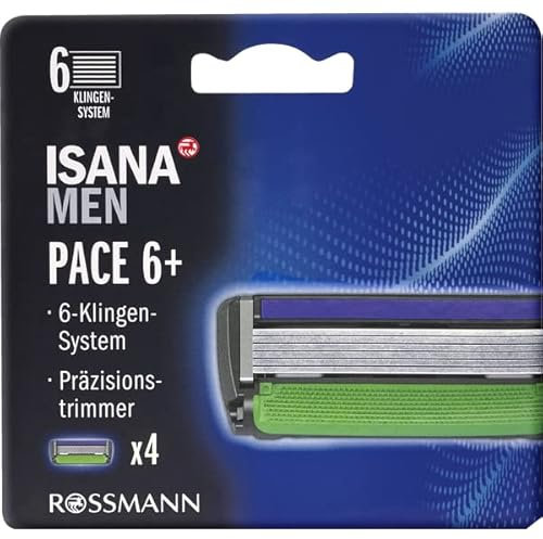 ISANA men Pace 6+ Rasierklingen 4 Stück 6-Klingen-System, Trimmer