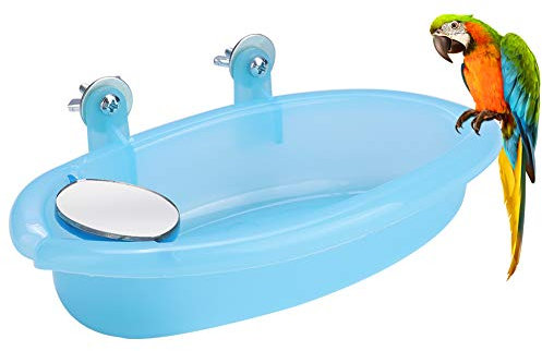 Muttertagsgeschenk Vogel Bade Box, süße Badewanne mit Spiegelkäfig Spielzeug Zubehör blau für Haustier Papageien