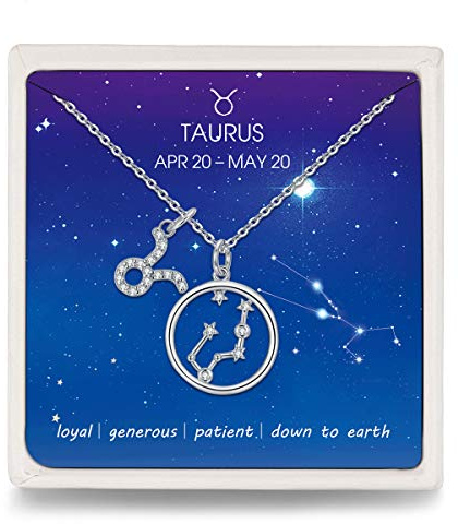 Qings Kette 925 Silber Sternzeichen Halskette mit Kreis Stern Zirkonia Anhänger, Mode Sternbild Schmuck für Damen Frauen Mädchen