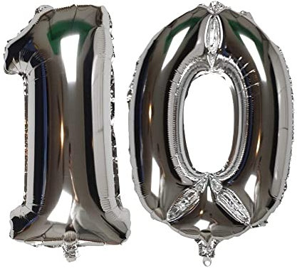 DIWULI Luftballon 10 Geburtstag XL Silber - Zahl 10 Ballon