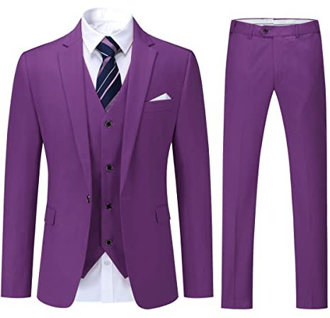 YOUTHUP Herren 3 Teilig Anzug Slim Fit Formell Anzüge 1 Knopf Herrenanzug für Business Hochzeit, Violett, XL