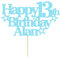 EDSG Personalised Happy Birthday Cake Topper Custom Party Decoration with Any Name Any Age Multicolour Glitter Cake Topper 13th 16th 18th 21st 30th 50th 60th 80th Hand Finished in UK (Baby Blue)