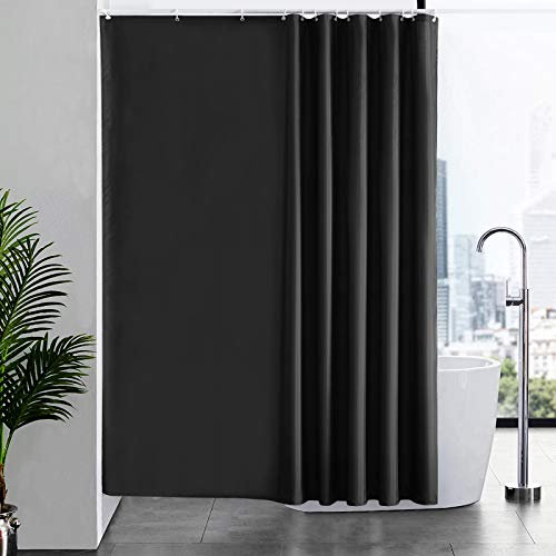 Furlinic Cortina Ducha Antimoho con Impermeable Cortinas Baño Tela Poliéster Lavable con 12 Anillas Cortina Ducha para Bañera Cuarto de Baño Negro 200x200cm