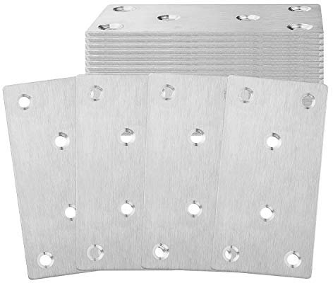 22 placas perforadas para fijación en acero inoxidable, 100 x 50 x 2 mm, placas de fijación escuadra para unir la fijación y reparación muebles, color plateado