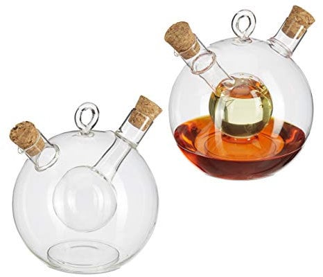 Relaxdays 2 Aceiteras & Vinagreras, 2 en 1, Tapón de Corcho, 375 ml & 50 ml, Cristal, Transparente
