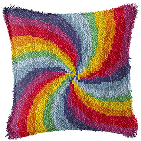 Tubayia DIY Knüpfkissen Kissenbezug Kissenhülle Latch Hook Kit für Kinder, Erwachsene (Regenbogen)