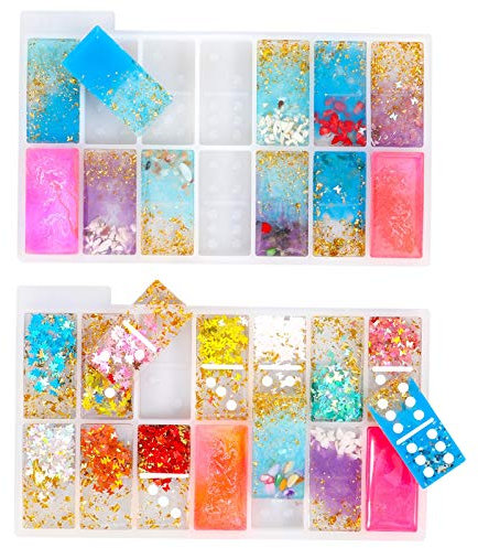 metagio 2 pièces Moulle Resine Epoxy Domino Résine Moules Epoxy pour la Coulée de Résine 28 Moules en Résine de Silicone de Grilles pour L'artisanat d'art de Bricolage