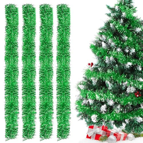 Weihnachtsgirlanden Grün, 4pcs Lametta Weihnachtsbaum, 3m Lametta Girlande Grün, Lametta Girlande Weihnachten, Weihnachtsdeko Lametta für Weihnachtsbaum, Weihnachtsfeier, Geburtstagsparty Deko