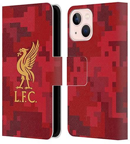 Head Case Designs Officially Licensed Liverpool Football Club Home Red Digital Camouflage Leather Wallet Case Compatible With Apple iPhone 13 Mini