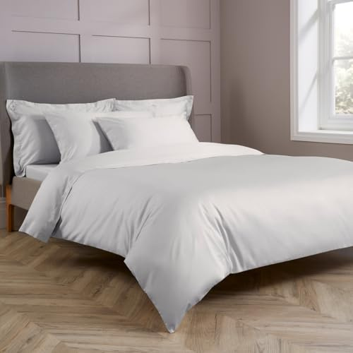 Christy 400TC Double Duvet Cover Set | Platinum | 100% Cotton | Silky Smooth and Soft Bed Linen | Luxury 400 Thread Count Double Quilt Cover Set