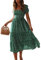 Colisha Womens Short Puff Sleeve Square Neck Floral Midi Dresses Flared Flowy Chiffon Maxi Dress Summer Beach Holiday Sundress S Green
