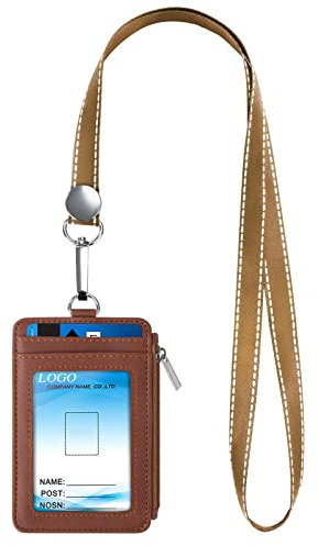 Ausweishüllen Id-Kartenhalter Ausweishalter Leder Pu Abnehmbar Kartenhülle mit Band Männer Frauen Geldbeutel mit Lanyard für Geschäft Büro Schule Braun