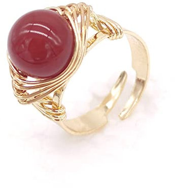 WLLDDDIU Natürlicher Roter Onyx-Ring Goldener Runder Kristall-Twining-Ring Verstellbarer Damen-Ring Mit Offenem Stein Reiki-Balance Knöchel-Fingerringe Ewigkeitsring Für Frauen Mädchen Männer