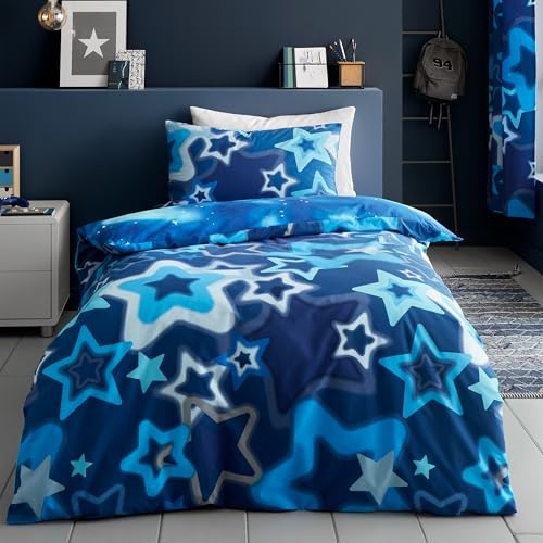 Catherine Lansfield Ombre Stars Reversible Double Duvet Cover Set with Pillowcase Blue