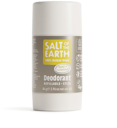 Salt of the Earth - Natural Deodorant Stick - 100% Natural Origin Ingredients, Aluminium Free, Vegan, Long Lasting Protection, Refillable, Made in The UK 84g (Amber & Sandalwood)