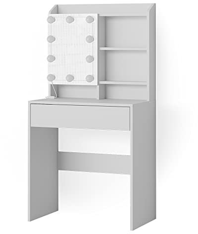 Vicco Schminktisch Laura, Kosmetiktisch mit Spiegel, Weiß, 70 cm mit LED Beleuchtung