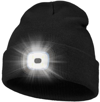 KAVAVO Beanie-Mütze mit Licht, wiederaufladbare USB-LED-beleuchtete Beanie-Mütze, Unisex-Winterwärmer-Strickmütze für Nachtspaziergänge, Angeln, Camping, Jagd.