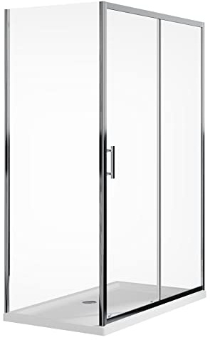 Box Doccia Angolare 100x120cm Apertura Scorrevole da 120cm Parete Fissa da 100cm Vetro Temperato Trasparente 6mm Antinfortunistico Trattamento Anticalcare Maniglia Acciaio Inox Altezza 190cm Tenerife