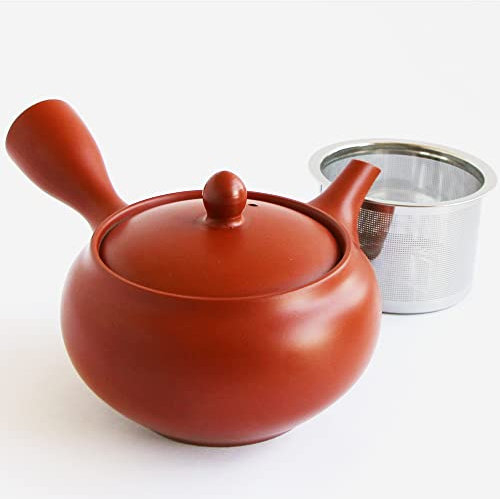 KIMIKURA Kyusu Teapot Tokoname yaki Red -Made in Japan -350ml/11.8fl oz Capacity | Japanese Tea (Removable fine mesh Filter )