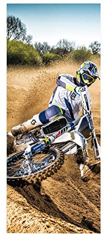 TüRtapete Selbstklebend TüRposter TüRaufkleber Tapete, Wandaufkleber für Schlafzimmer, Heimdekoration, wasserdicht, abnehmbar, Premium Vinyl Upgrade, Motocross Fahrer, Motorrad im Gelände