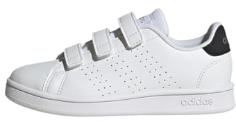 adidas Unisex Kids Advantage Court Lifestyle Hook-and-Loop Shoes, Cloud White/Core Black/Silver, 1 UK