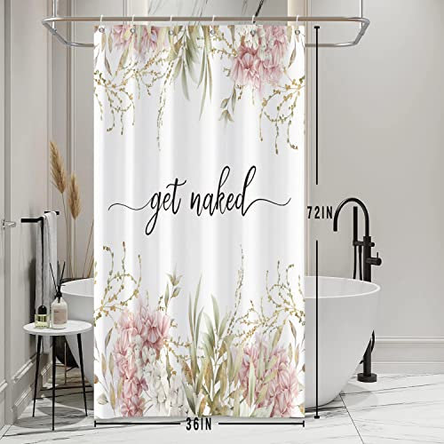 Bovlleetd Stall Get Naked Shower Curtain Pink Floral Eucalyptus Leaves Plant Fabric Shower Curtains for Bathroom Clearance 36Wx72H Water Repellent Dorm Shower Curtain Machine Washable