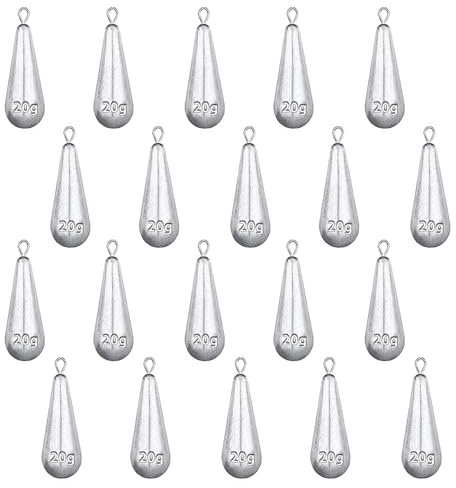 20 PCS Angelgewichte Kit, Shot Gewichte, Angeln Sinker, Birnenbleie, Angeln Blei Sinker, Angeln Drop Shot Blei Set für Outdoor Angeln Angelgerät (20g)
