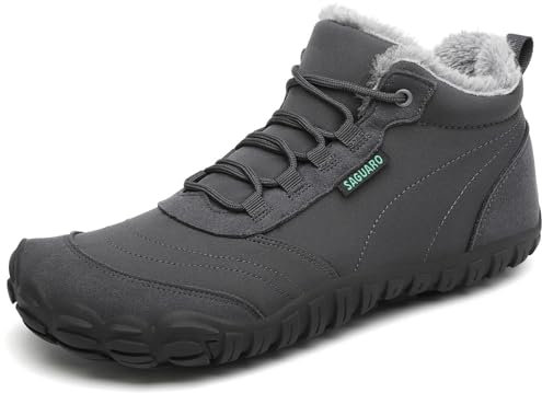 SAGUARO Barfußschuhe Winter Herren Winterschuhe Damen Gefüttert Winterstiefel Warm Barfusschuhe Wasserabweisend Schneestiefel Outdoor Winterboots Dunkelgrau,EU GR.40