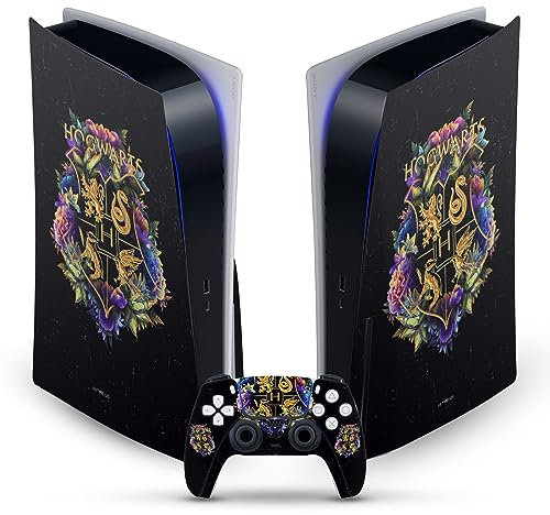 Head Case Designs Offizielle Harry Potter Hogwarts Wappen Grafiken Vinyl Frontplatte Haut Gaming Aufkleber Abziehbild kompatibel mit Sony Playstation 5 PS5 Disc Edition Console & DualSense Controller