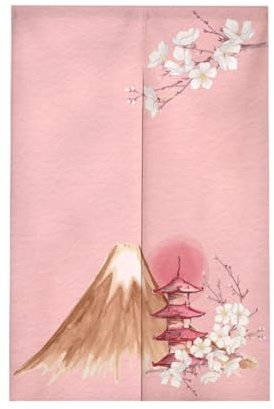 Surwin Rideau de Porte Japonais Long Tapisserie Motif de Fleurs de Cerisier Noren en Lin Fenêtre Rideaux Panneau Tenture Tapisserie Décoration (75x150cm,Rose)